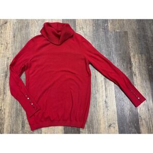 Ann Taylor LOFT Red Turtleneck Sweater Long Sleeve Button Cuff Large